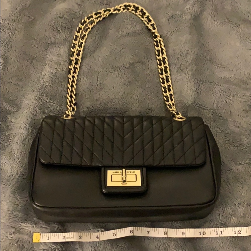 Karl Lagerfeld black and gold strap purse